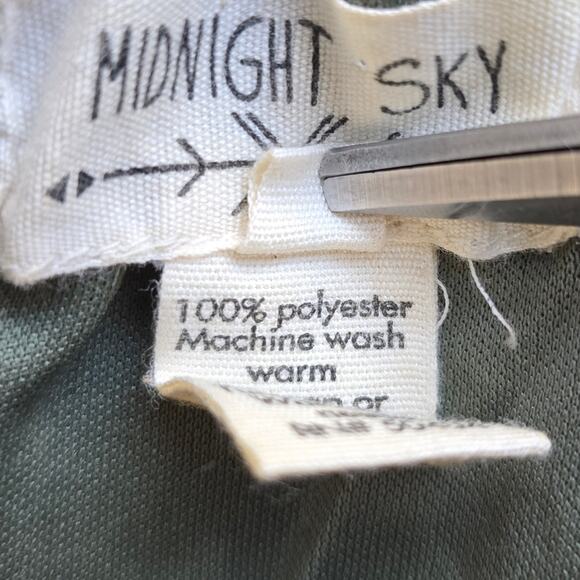 M Midnight Sky Paisley Print Mini Dress Women's Size M Sheer Long Sleeve Green - Picture 11 of 11